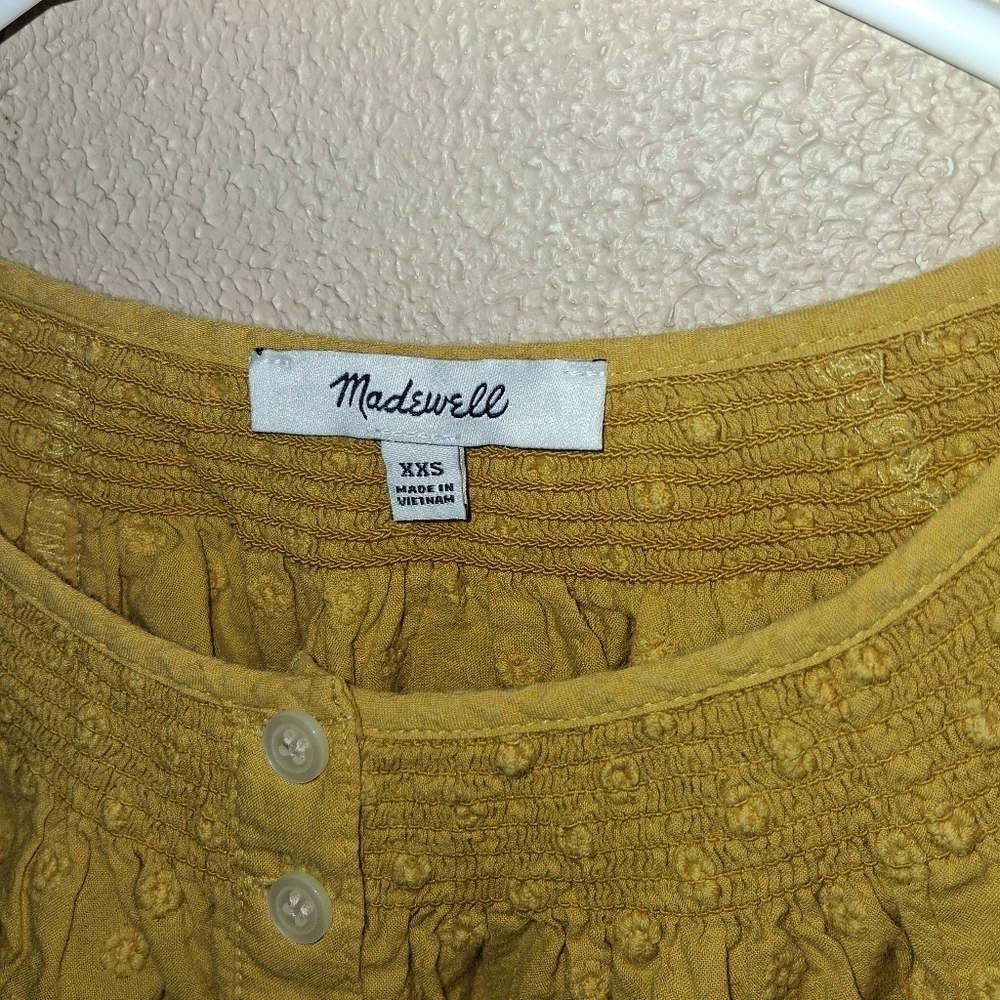 Madewell Floral EmbroideredMustard Yellow  Smocked Neck Raglan Top XXS - Picture 8 of 10
